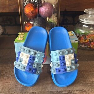Kids Blue Block Design Slide Sandals